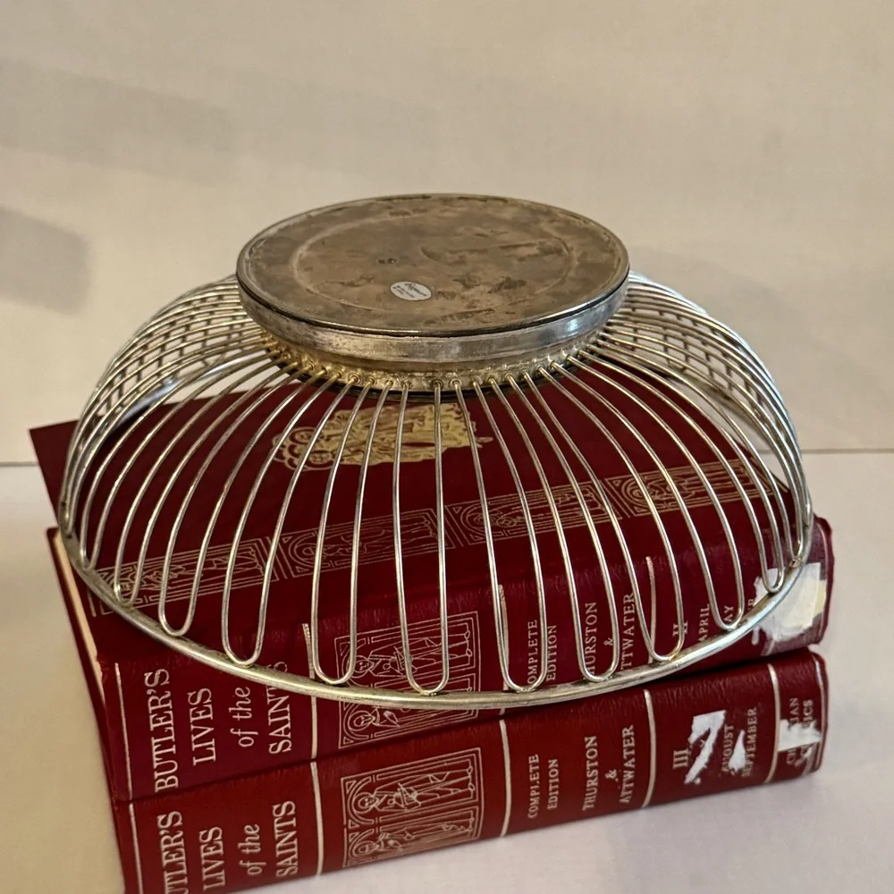 Vintage Silver Plated on Steel Wire Fruit Basket Mid-century Modern Cottagecore